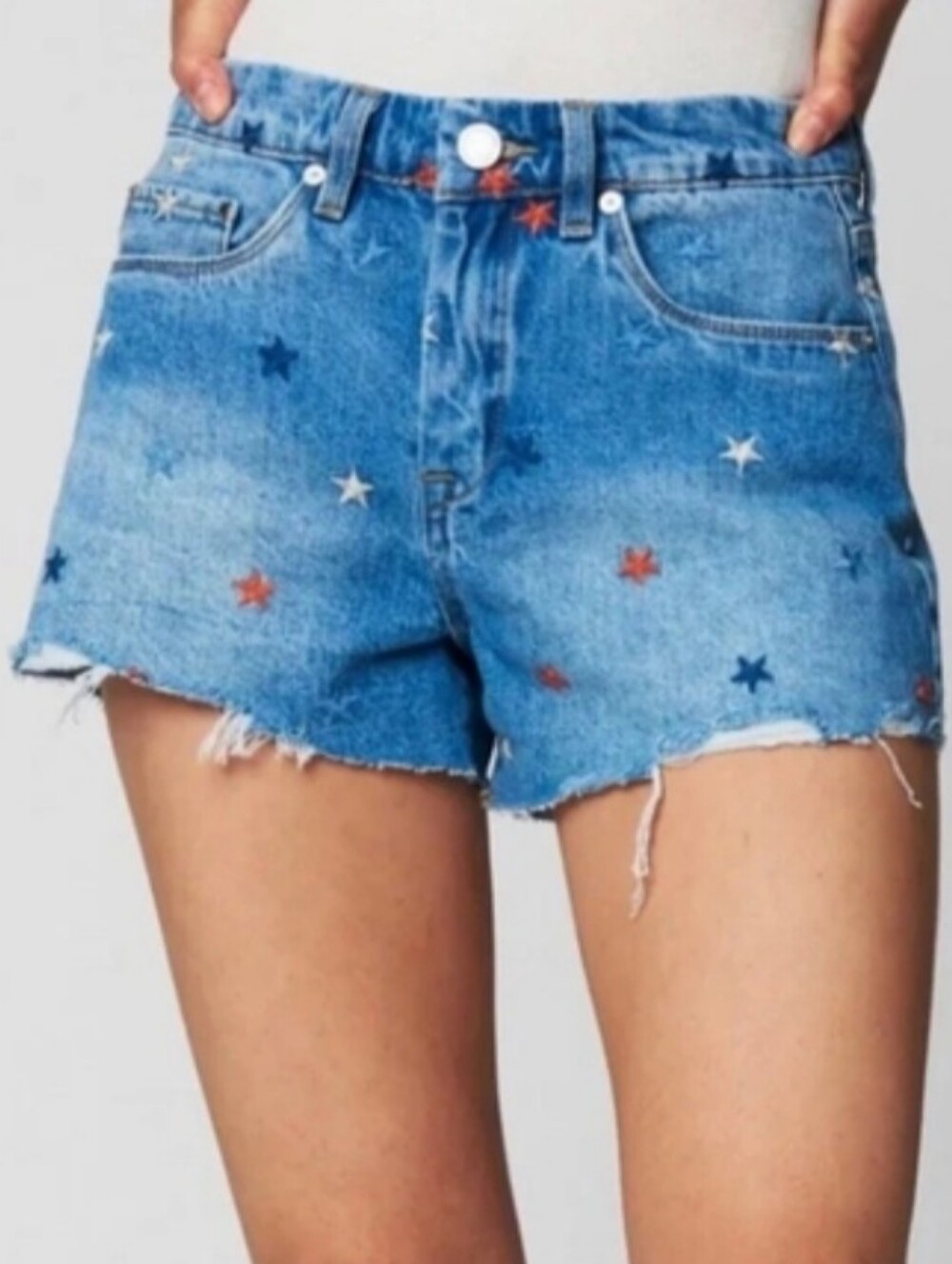 NWT Blank NYC The Barrow Americana Star Embroidered Distressed Shorts Size 26